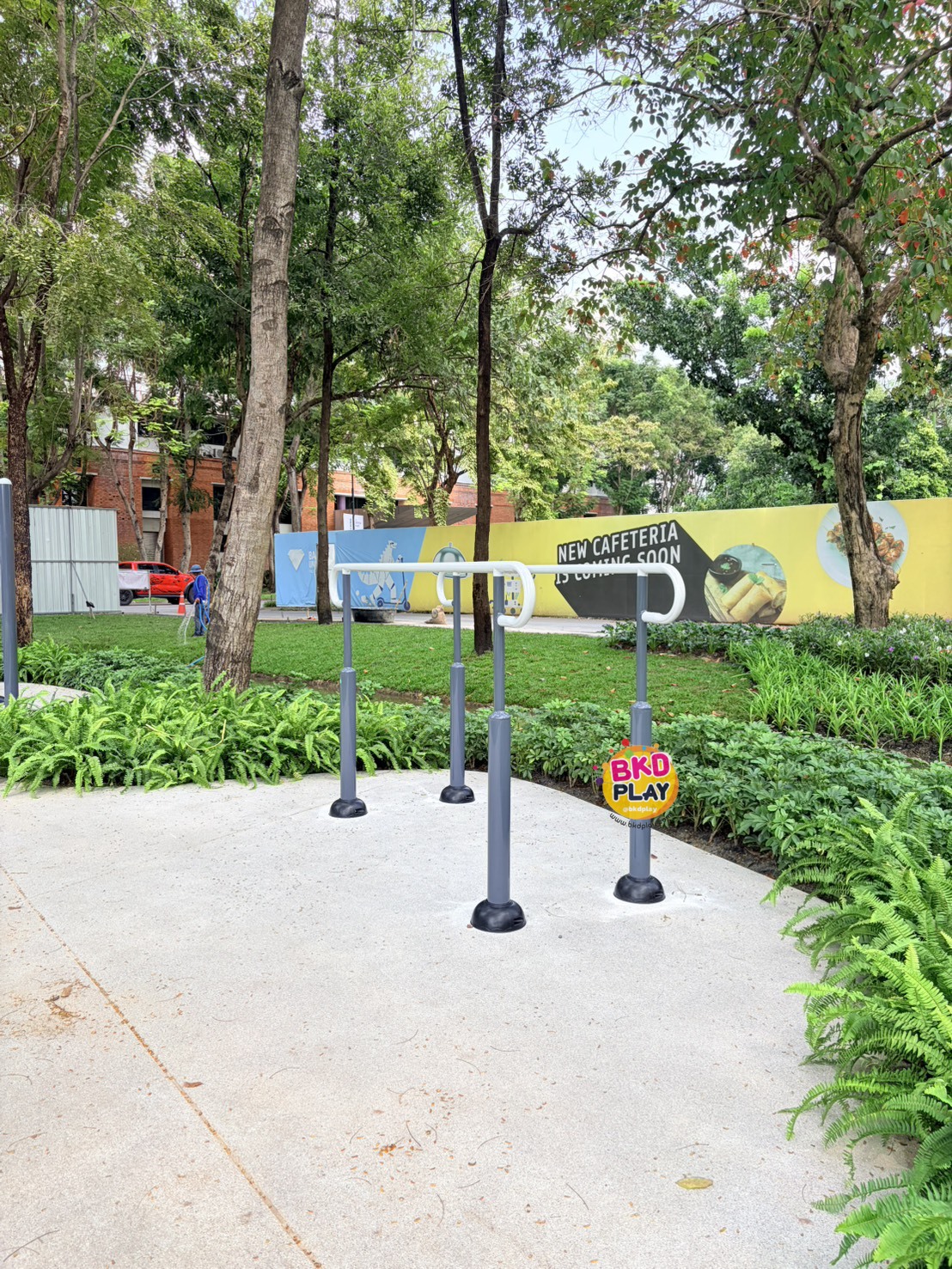 เครื่องออกกำลังกาย กลางแจ้ง ชุดอุปกรณ์ บริหารแขน หัวไหล่ แบบบาร์คู่ ลานกีฬา อเนกประสงค์ สนามกีฬา ผลิตในไทย สั่งทำตามสีที่ต้องการได้