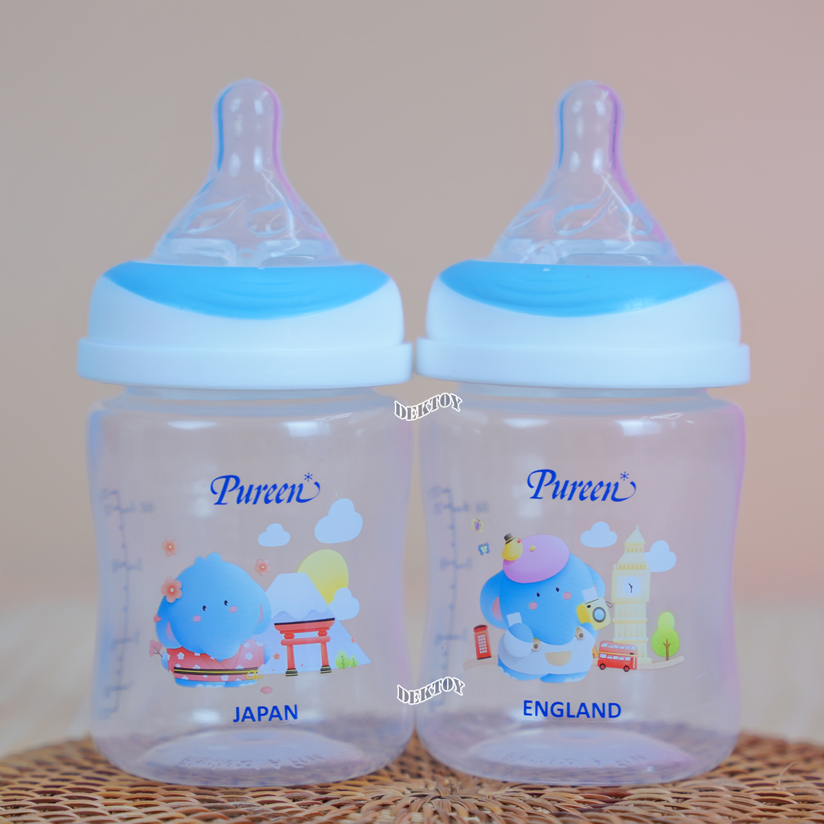 Pureen เพียวรีน ขวดนมเพียวรีน PP 4 ออนซ์คอกว้าง แพ็ค2ขวด ลายช้าง