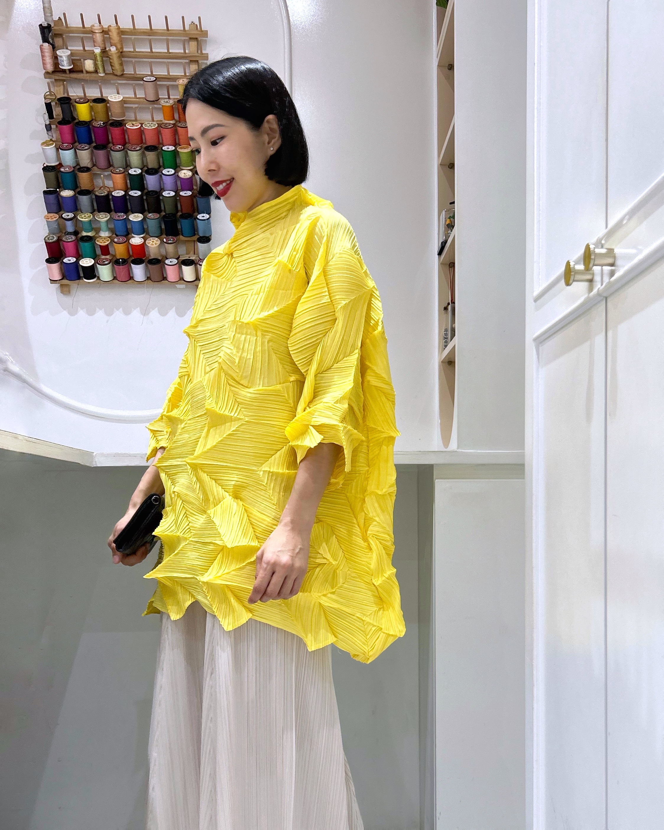 อกถึง60 ยาว31นิ้ว 2MUAY รุ่น CX6392 เสื้อพลีทคุณภาพ HIGH NECK ZIG ZAG PLEATED TOP 10 สี FREE SIZE