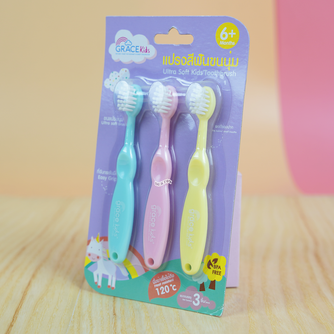Gracekids เกรซคิดส์ แปรงสีฟัน Step3 สำหรับเด็ก6เดือนขึ้นไป แบบ 3 ชิ้น 4366