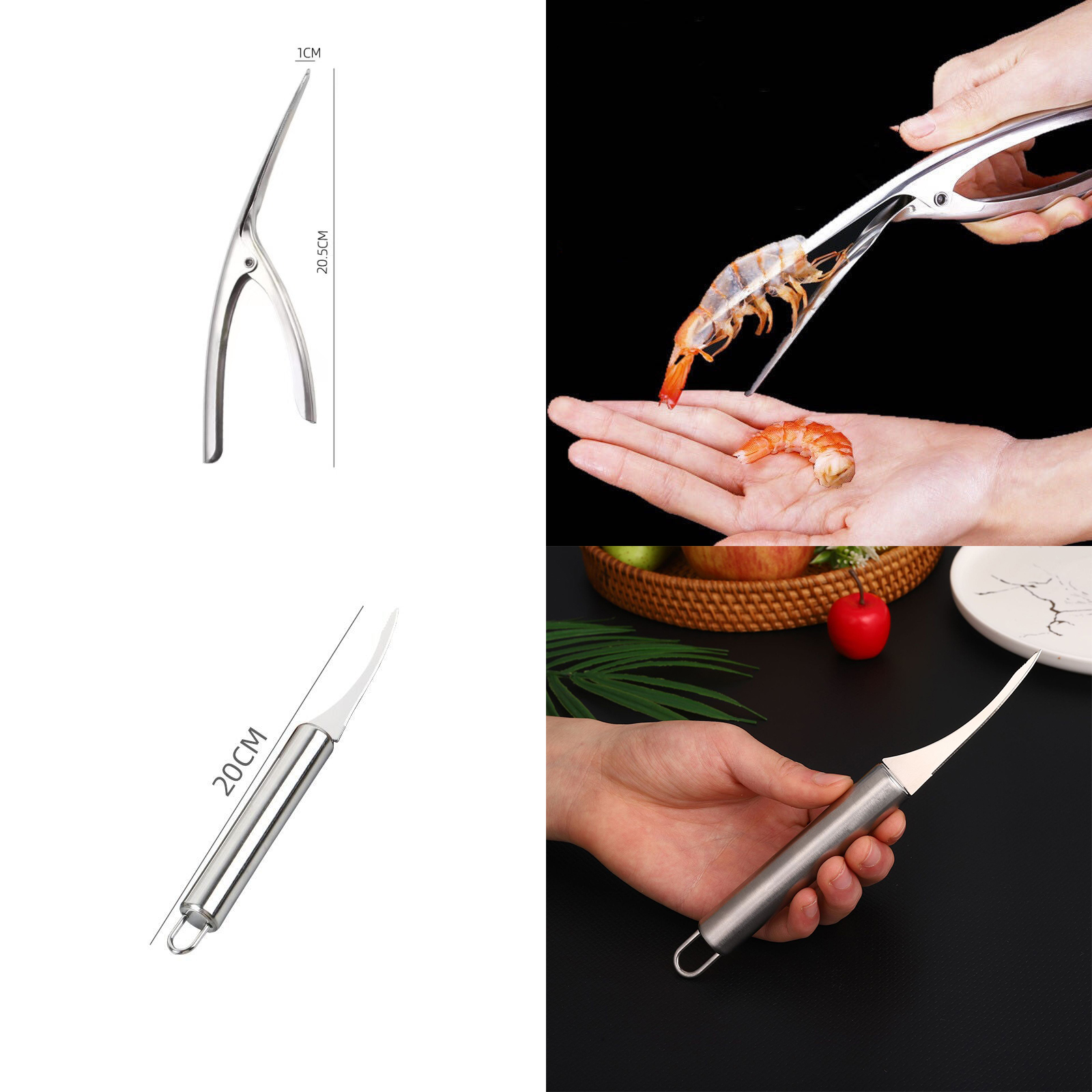 มีดแกะเปลือกกุ้ง / มีดเปิดหอยนางรม มีด2ปลาย/มีดเล็ก/คีมแกะ สแตนเลส304/403 ปลอกกุ้งง่าย ทำปลา ผ่าไส้ ใช้งานสะดวก วัสดุเกรดอาหาร