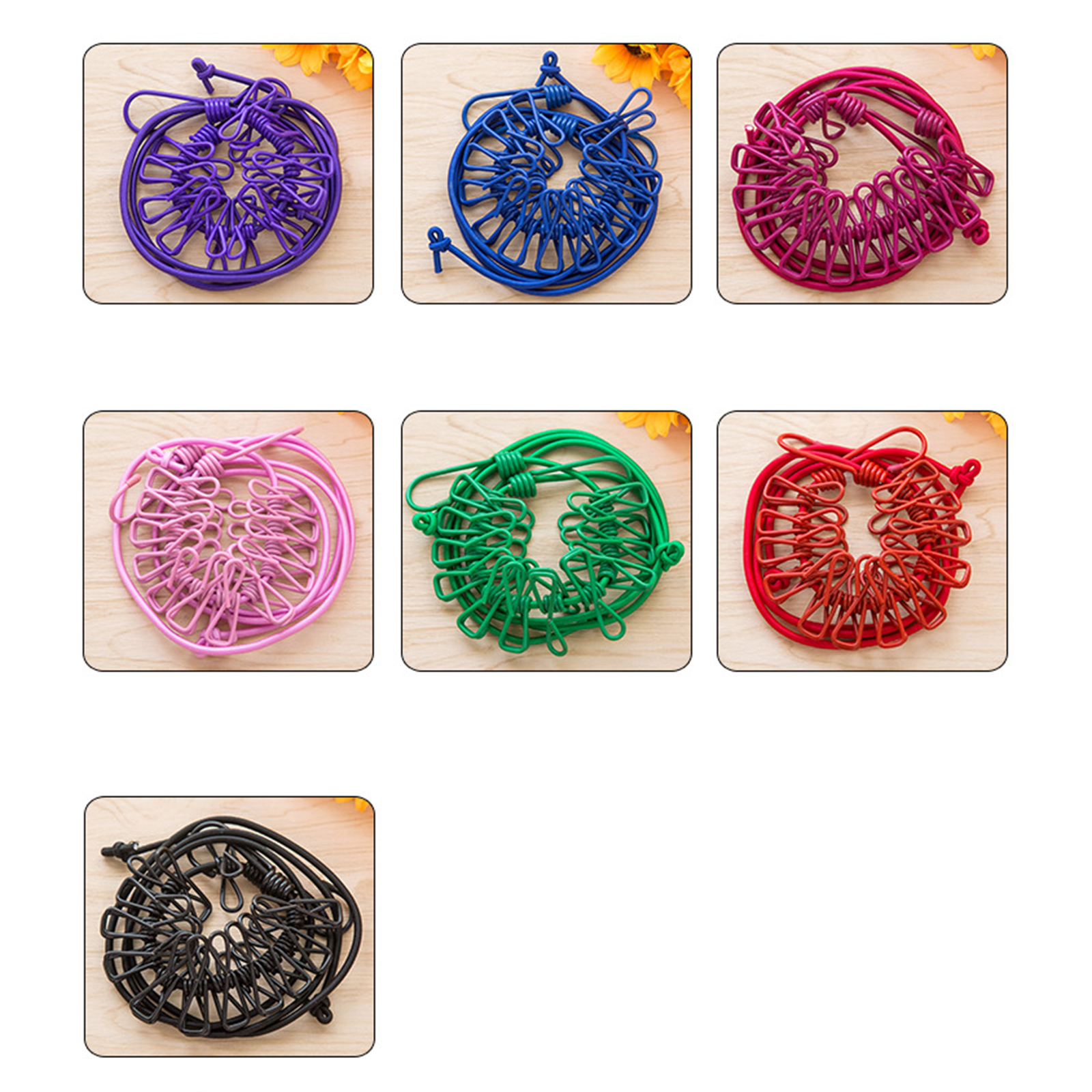 ราวยางยืดหนีบผ้า กิ๊บหนีบ12ตัว ราวตากผ้า ราวเชือกแขวนผ้า ความยาว174cm ยืดได้ มีให้เลือก 7สี