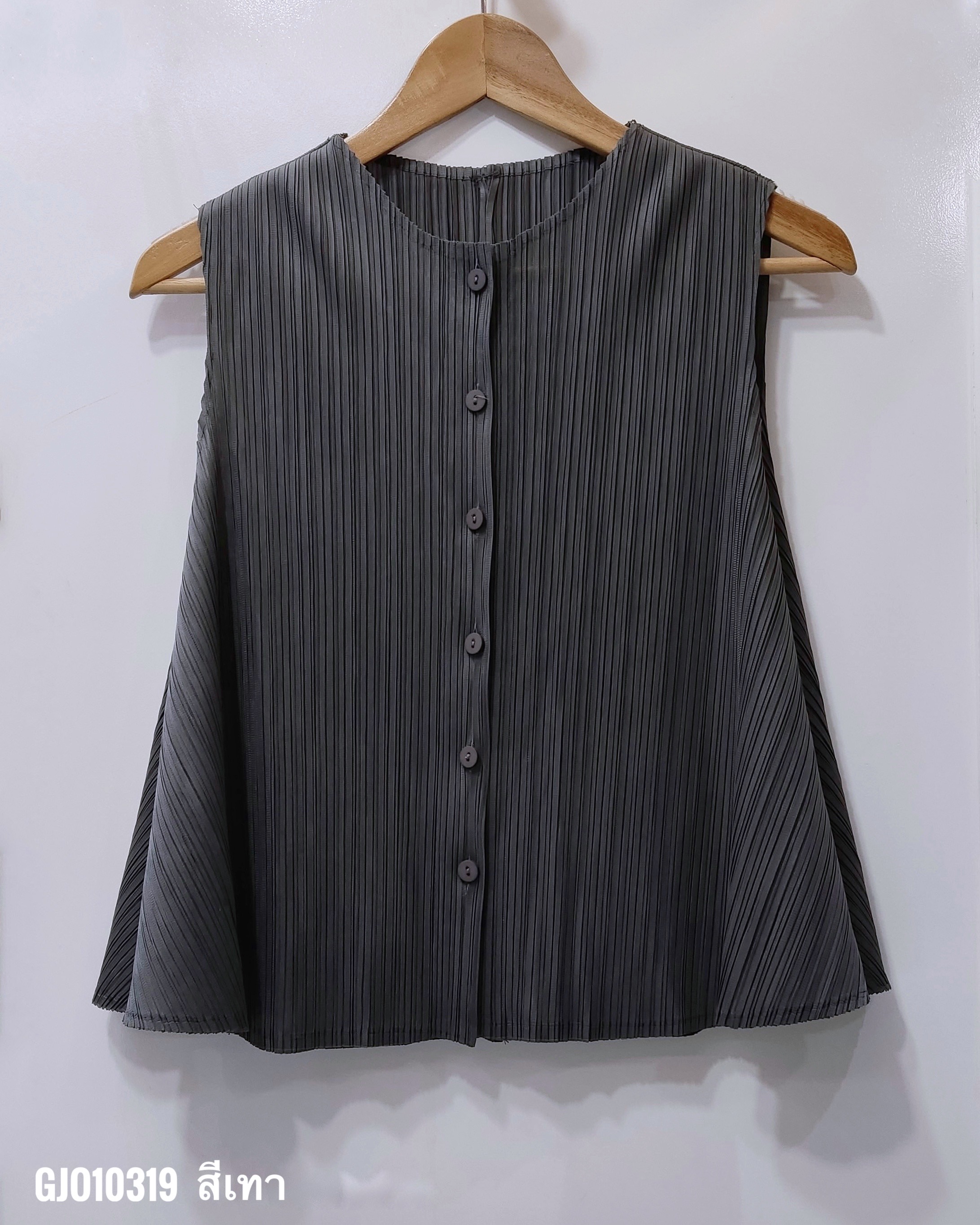 2MUAY รุ่น GJO10319 เสื้ออัดพลีท SLEEVELESS BUTTON FRONT PLEATED TOP 12 สี FREE SIZE