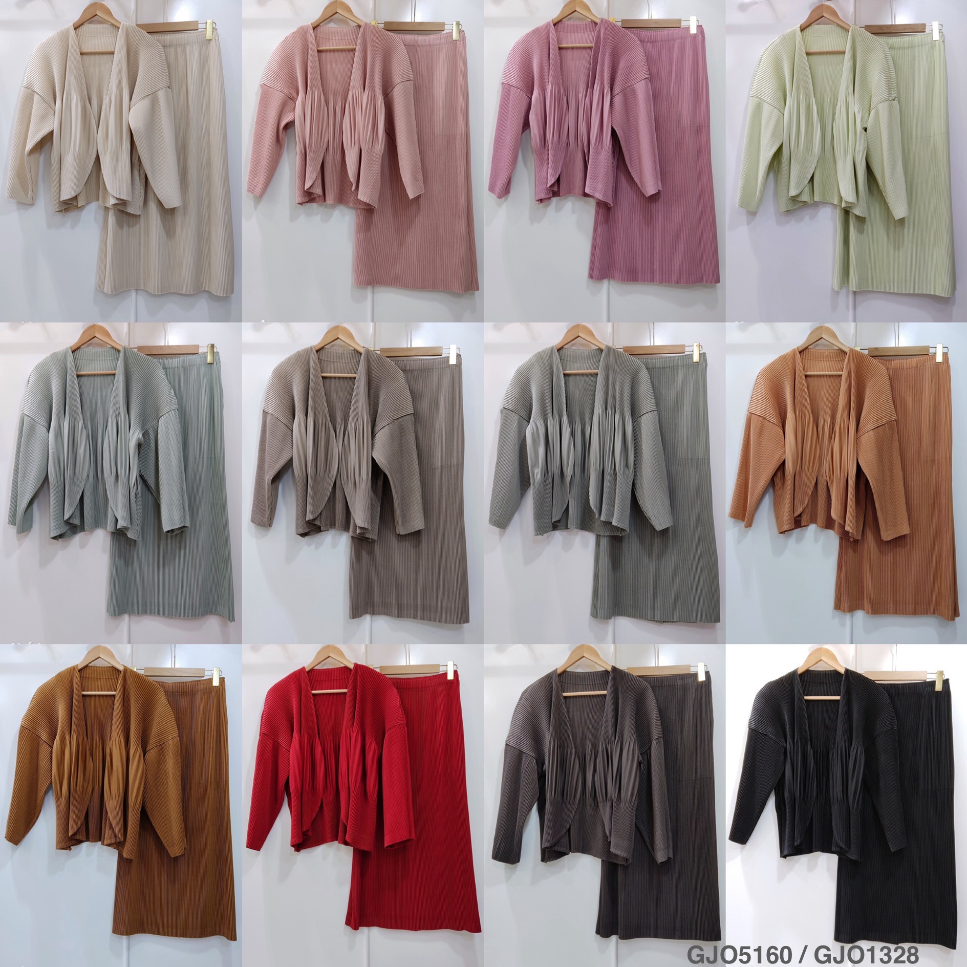 เซ็ต 2ชิ้น! 2MUAY รุ่น GJO5160 / GJO1328 เซ็ตพลีท THICK OPEN FRONT CARDIGAN WITH SKIRT PLEATED SET 12 สี FREE SIZE