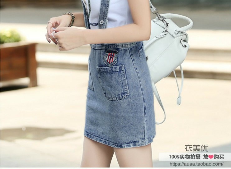 ชุดเดรสยีนส์ กระโปรงสั้นเกาหลี แฟชั่นมาใหม่ สียีนส์ งานตามแบบ