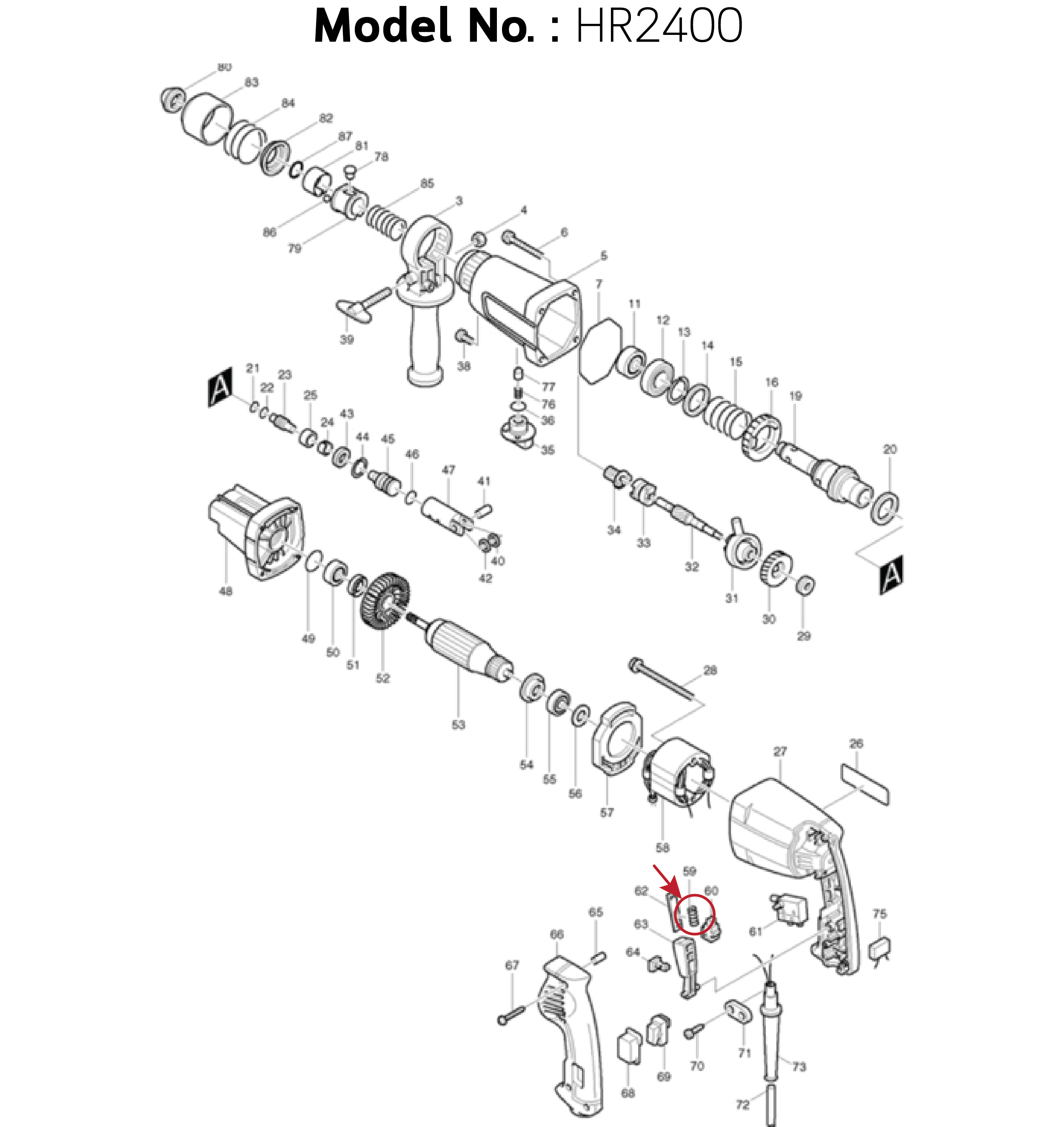 สปริงกดขาล็อคสวิทซ์ (แท้) (231457-6) สกัด, แท่นตัด, สว่าน Makita มากีต้า รุ่น HR2400 #59, HM1302, HM1305, HM1306, LS1040, LS1212 (231457-6) (อะไหล่แท้ 100%) สปริง