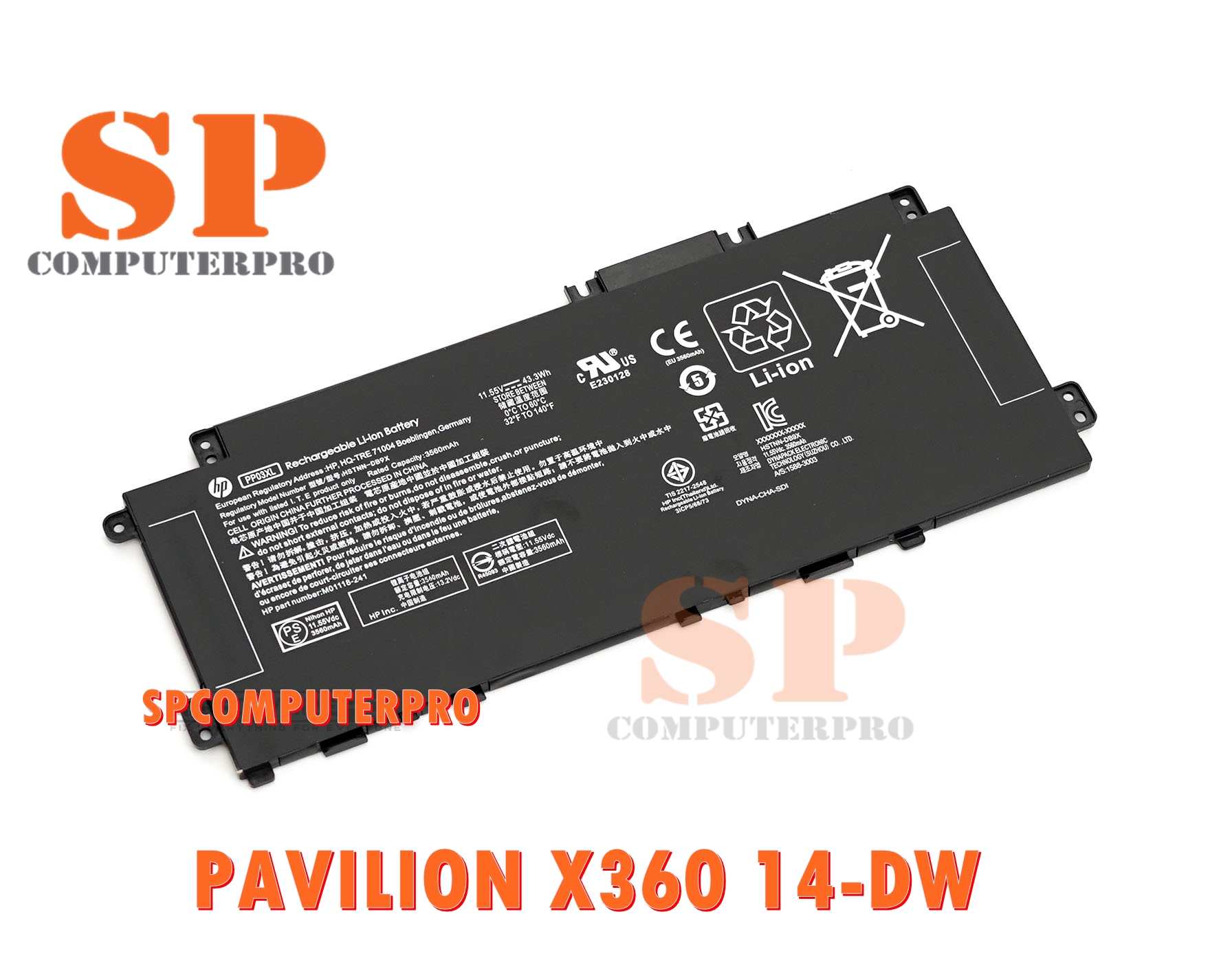 HP BATTERY แบตเตอรี่ของแท้ HP PAVILION X360 14-DW Model: PP03XL