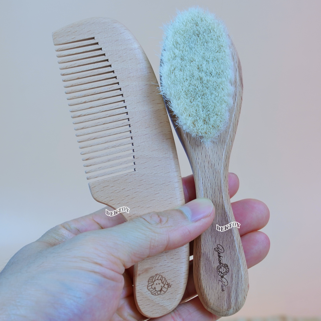 Fin แปรงหวีผมสำหรับเด็กไม้บีช ขนแพะนุ่มพิเศษ 1 เซ็ท 087