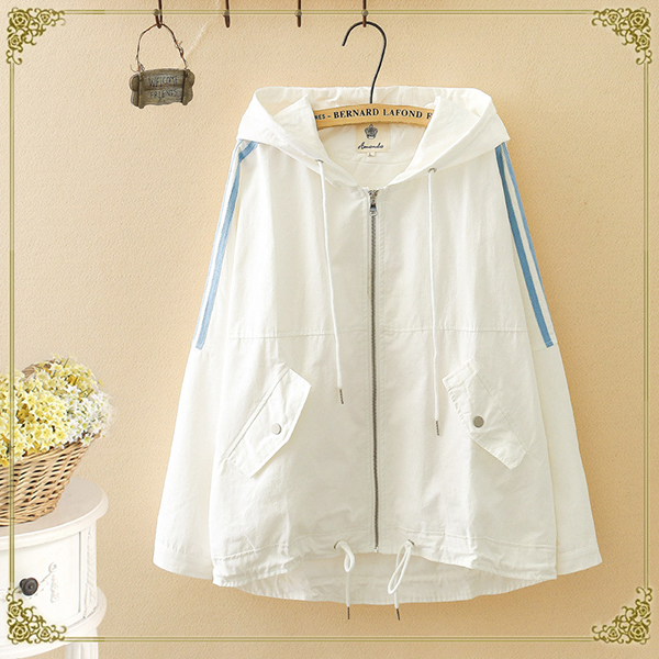 [SALE] เสื้อแจ็คเก็ตฮู้ดกันลมกันหนาวทรงโอเวอร์ไซส์ แต่งกระเป๋าคู่-12349