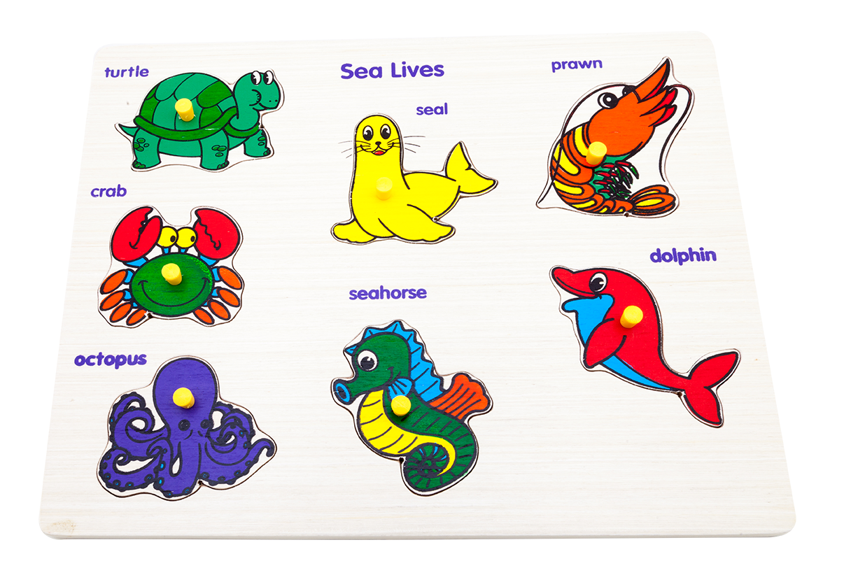 ภาพตัดต่อ สัตว์น้ำ กระดานหมุดสัตว์น้ำ , ของเล่นไม้, ของเล่นเสริมพัฒนาการ, ของเล่นเด็กอนุบาล, สื่อการสอนเด็กอนุบาล