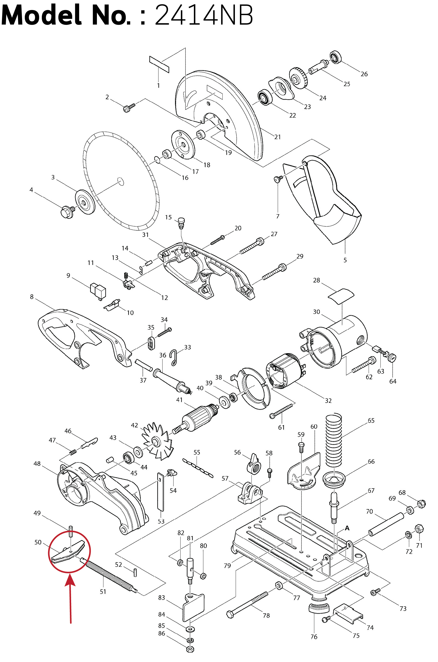 เหล็กจับชิ้นงาน (แท้) แท่นตัดไฟเบอร์ Makita มากีต้า รุ่น 2414NB #50, 2414B, 2414 #81, 2416S (272021-4) (อะไหล่แท้100%) HANDLE 120