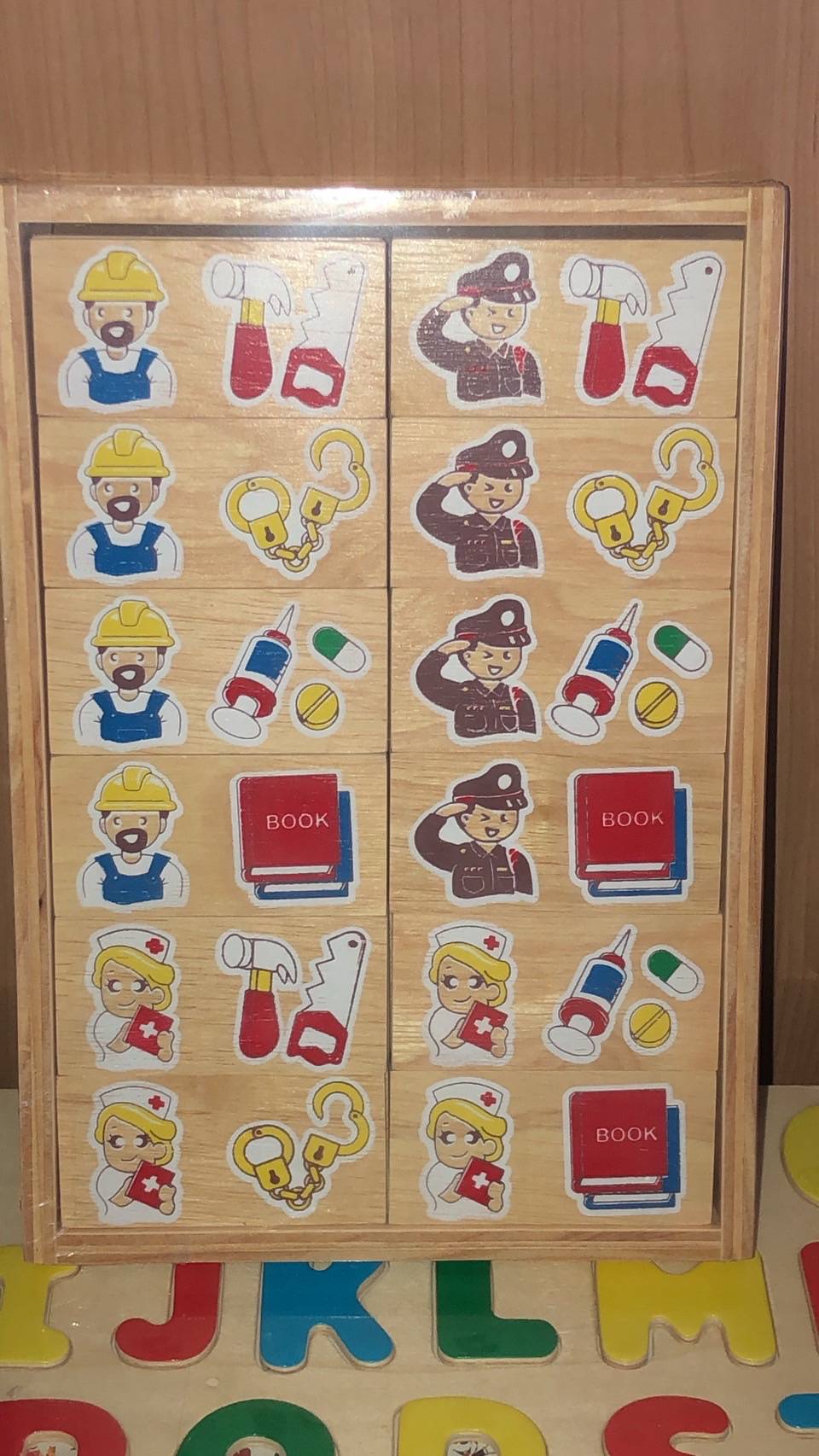 01128 ของเล่น, โดมิโนอาชีพ จับคู่อาชีพ เครื่องมือ, ของเล่นไม้, ของเล่นเสริมพัฒนาการ, ของเล่นเด็กอนุบาล, สื่อการสอนเด็กอนุบาล