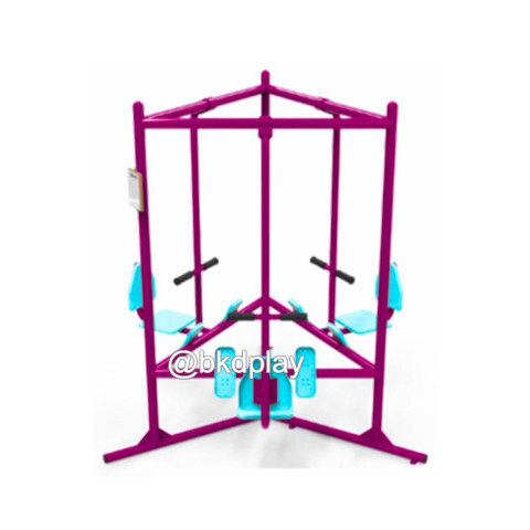 เครื่องออกกำลังกายกลางแจ้งผู้ใหญ่,บริหารขา-เข่า-น่อง (แบบขาดันยกตัว 3 ที่) ,ลานกีฬาอเนกประสงค์ ,สวนสาธารณะ ,เทศบาล ,หมู่บ้าน ,ผลิตในไทย ,สั่งทำตามสีที่ต้องการได้ ขนาด 160 x 160 x170 ซม.