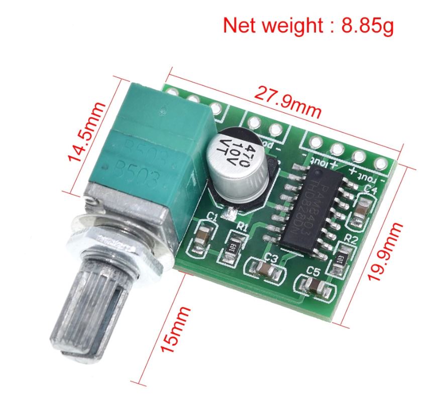 โมดูลขยายเสียง แบบสเตอริโอ 3W X 2 PAM8403 mini 5V digital small power amplifier board with switch potentiometer