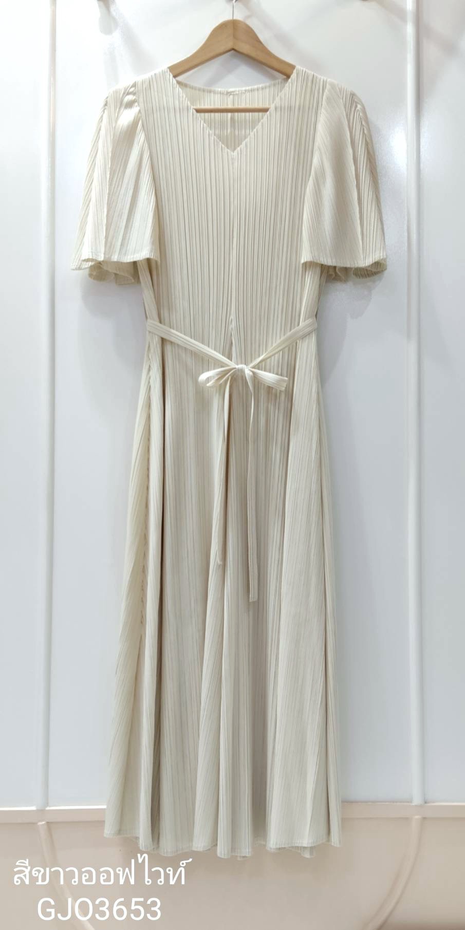 2MUAY รุ่น GJO3653 เดรสผู้หญิง เดรสพลีทคุณภาพ 10สี FREE SIZE V NECK FLARE SLEEVE PLEATED DRESS