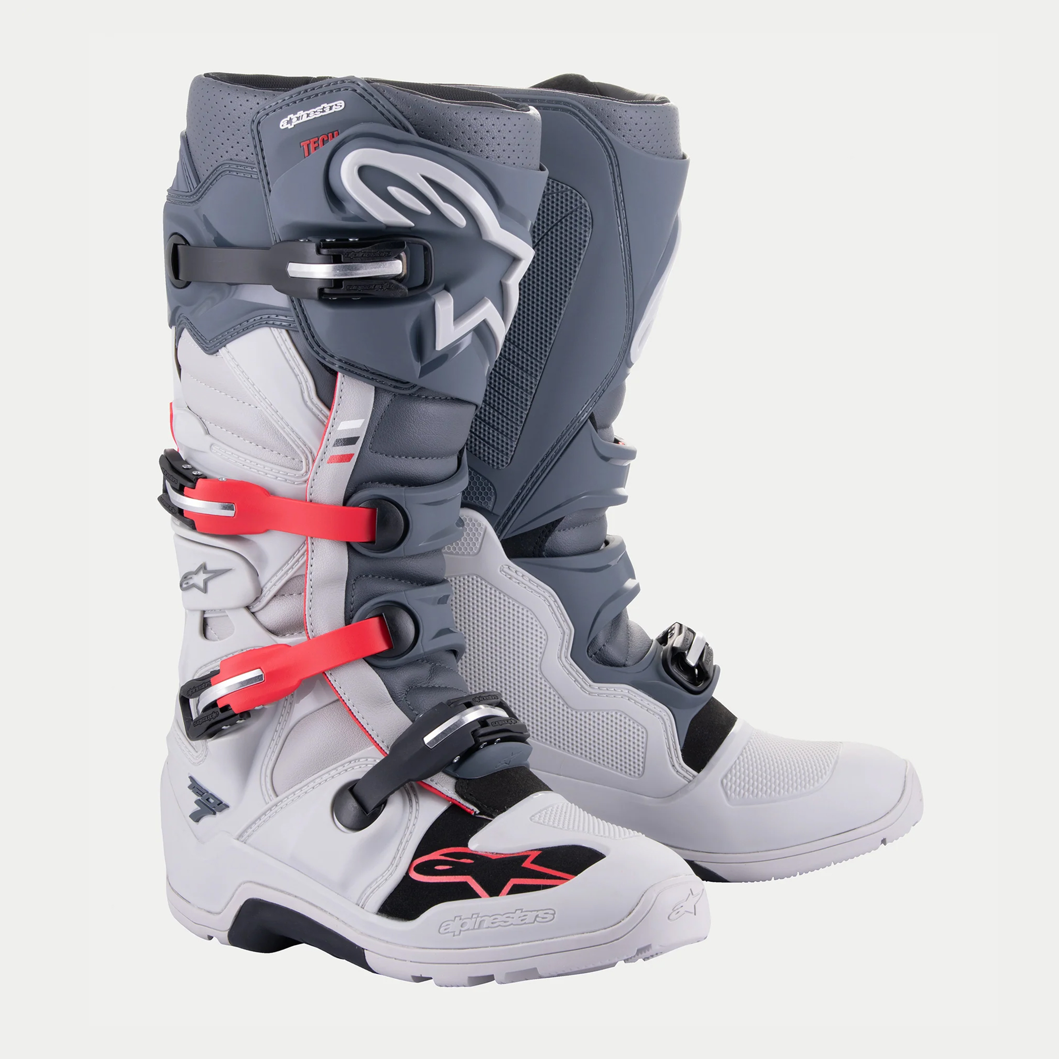 รองเท้า Alpinestars Tech7 Enduro - Light Gray/Dark Gray/Bright Red