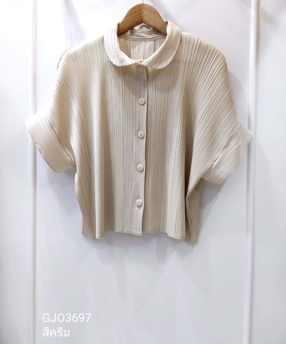 2MUAY รุ่น GJO3697 เสื้อผู้หญิง เสื้อพลีทคุณภาพ 12 สี FREE SIZE EVERYDAY COLLAR BUTTON FRONT PLEATED TOP