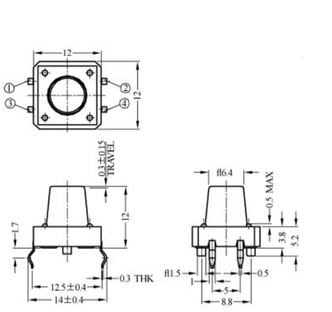 ปุ่มกดใหญ่ ทรงสูง TACT SWITCH 50mA 12VDC