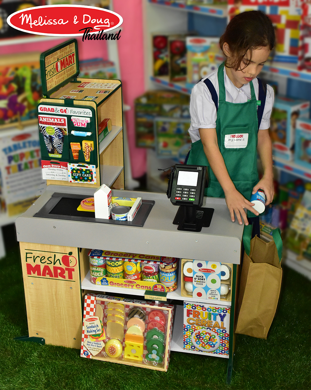 ชุดเคาเตอร์ซุปเปอร์มาร์เก็ต แคชเชียร์ ขายของ ของเล่นบทบาทสมมติ Fresh Mart Grocery Store Melissa&Doug, ของเล่นเสริมพัฒนาการ, ของเล่น