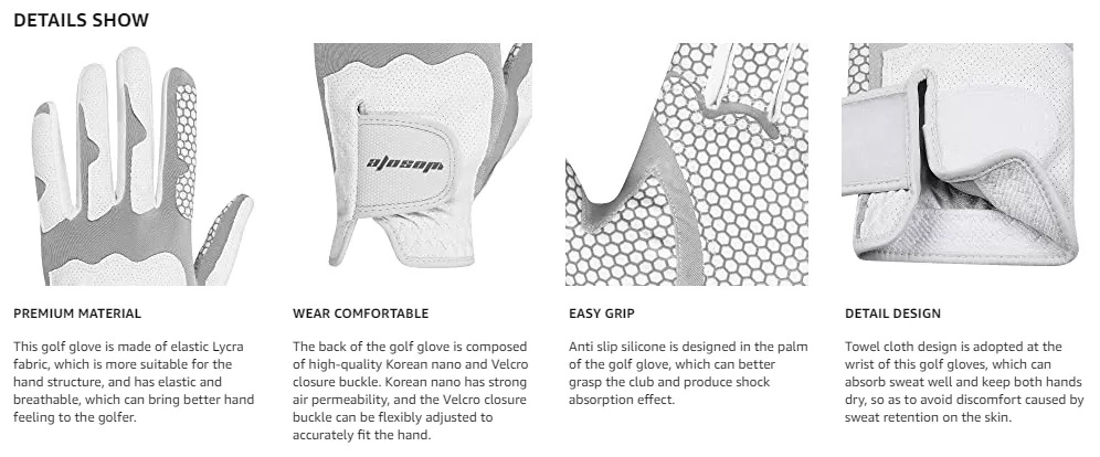 ถุงมือกอล์ฟมหัศจรรย์ WOSOFE ฝ่ามือซิลิโคนสุดหนึบ!!! เนื้อผ้าไลคร่า นาโนเทคโนโลยีจากเกาหลี ลงเครื่องซักได้