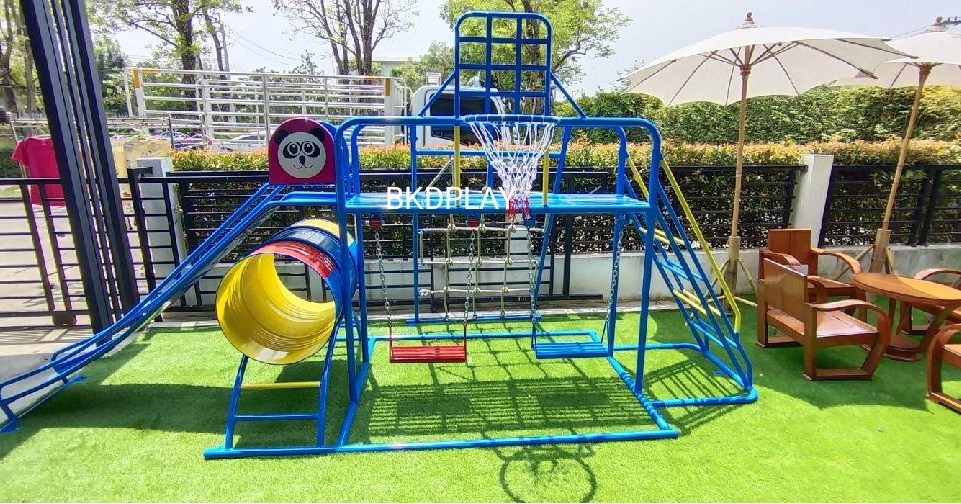 ชุดรวม H เครื่องเล่นสนามแบบเหล็ก ประกอบด้วยสไลเดอร์ชิงช้าปีนป่ายแป้นบาส (ถักเล็ก) , เครื่องเล่นสนามกลางแจ้ง , OutdoorPlayground,ผลิตเครื่องเล่นสนาม,เครื่องเล่นงบสพฐ.ประชารัฐ ราคาโรงงาน