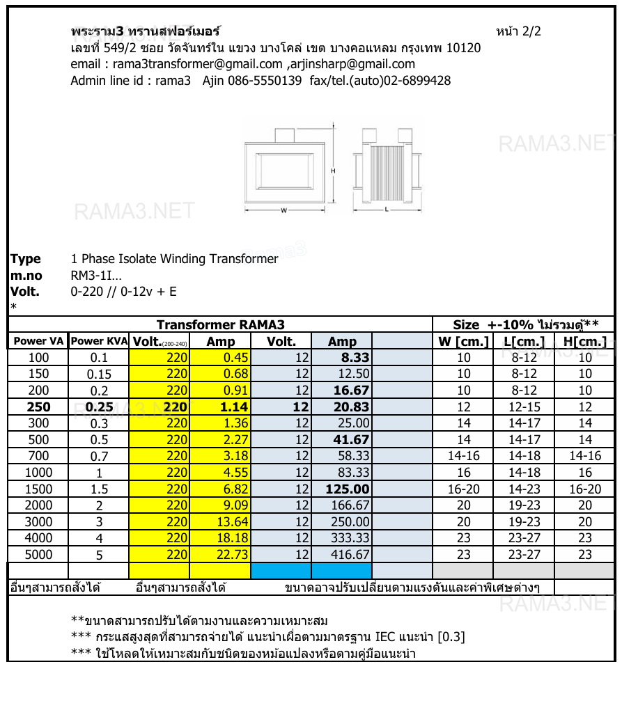 หม้อแปลง 1เฟส เข้า220vac ออก12vac +E ชนิด Isolate[แยกขด]
