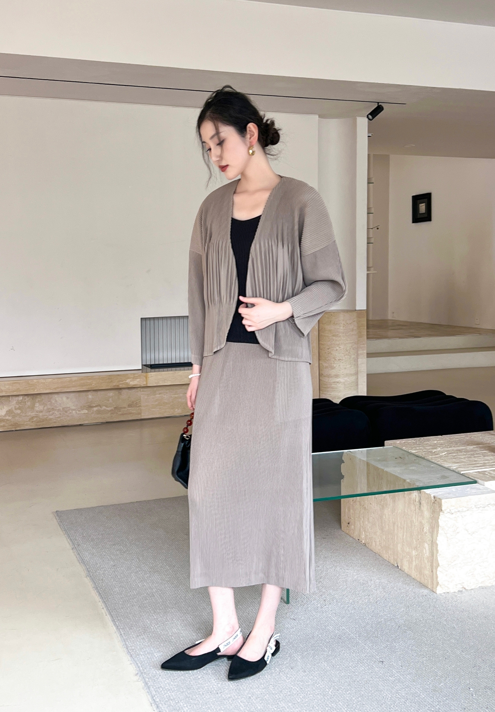 เซ็ต 2ชิ้น! 2MUAY รุ่น GJO5160 / GJO1328 เซ็ตพลีท THICK OPEN FRONT CARDIGAN WITH SKIRT PLEATED SET 12 สี FREE SIZE