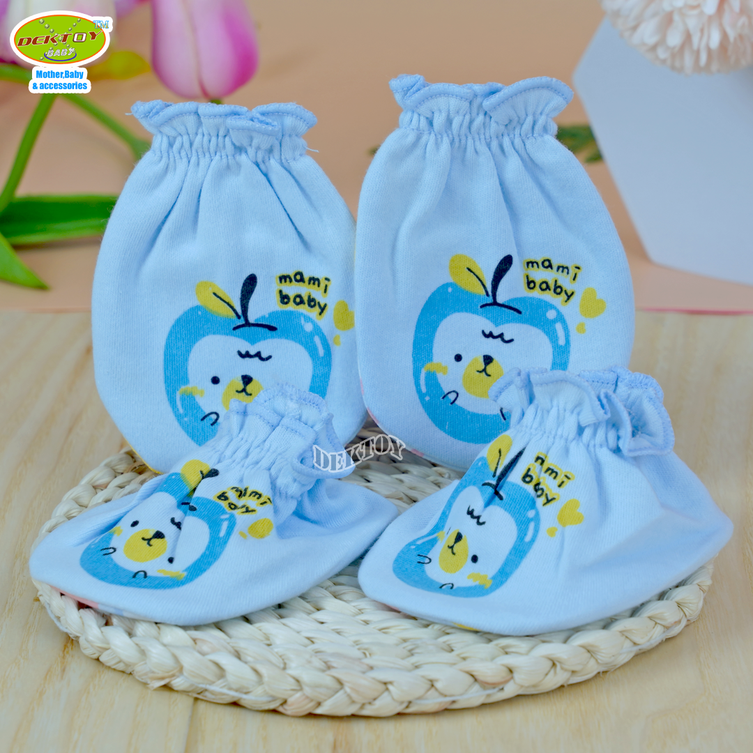 Mami baby ถุงมือ+ถุงเท้า เด็กแรกเกิด 1 คู่ สีพื้นพิมพ์ลาย
