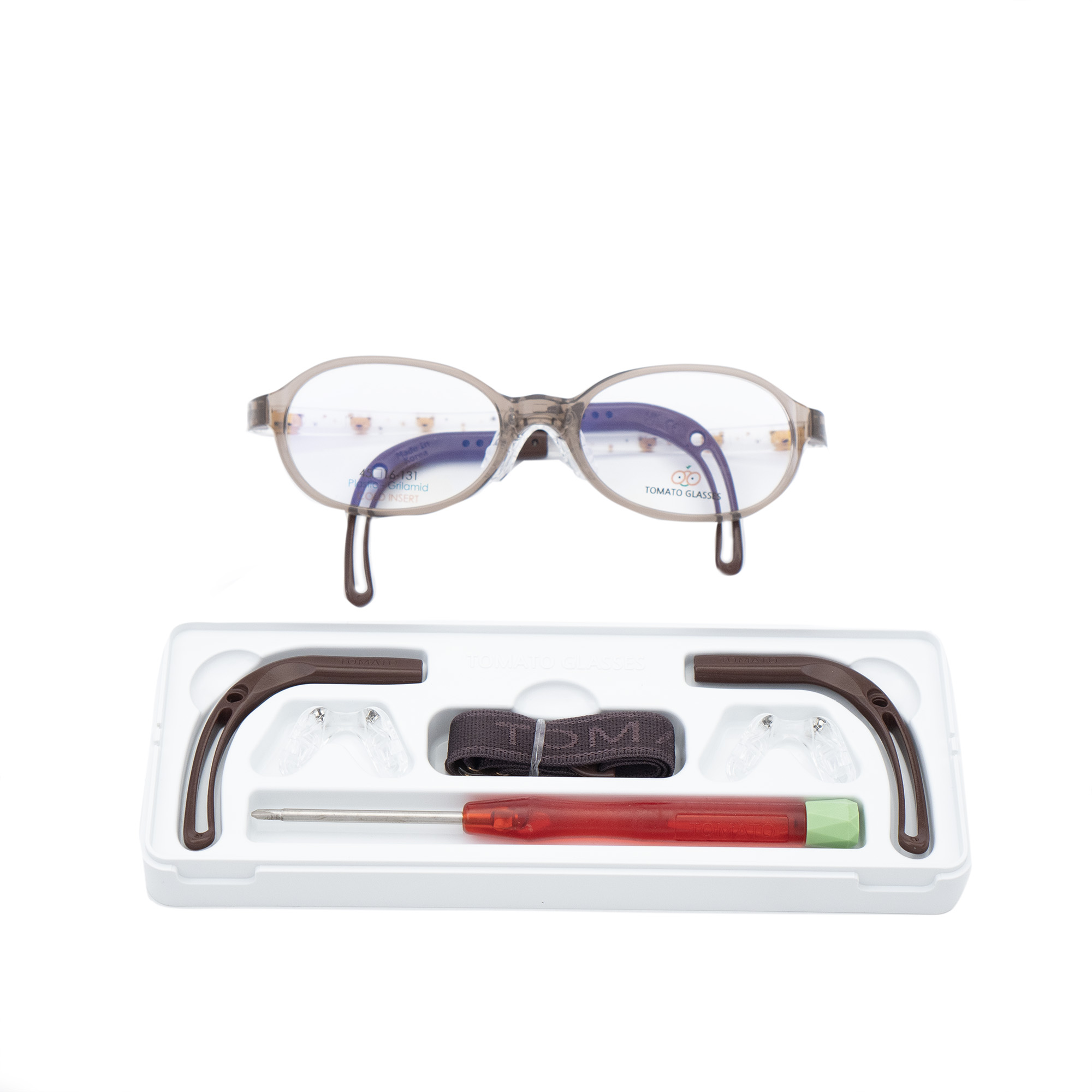 แว่นสายตาเด็กTomato Glasses TKAC27 size 45 เทา ขาลายหมี