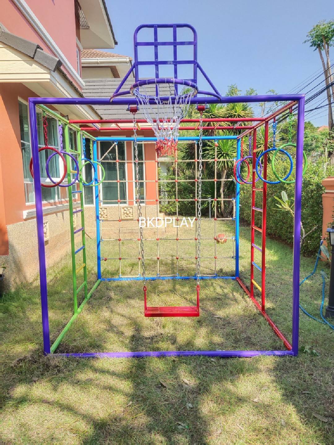 ลูกเต๋าปีนป่าย ชุดรวมปีนป่ายสี่เหลี่ยมA2 ปีนป่ายเชือก พร้อมบาร์โหน บาร์ไต่ ชิงช้า เครื่องเล่นสนามเหล็ก เครื่องเล่นสนามกลางแจ้ง OutdoorPlayground