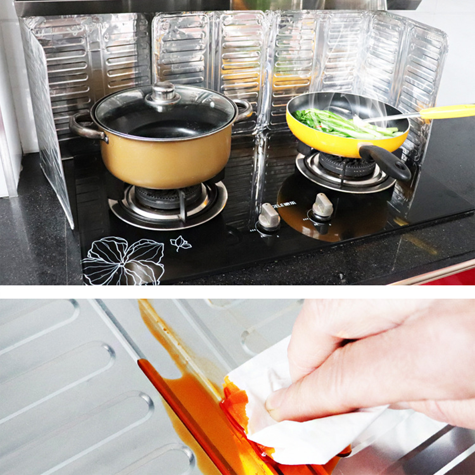 ฉากกั้นเตา อลูมิเนียม พับเก็บได้ มี 2ขนาด: 32.5x84cm / 39x84cm กันความร้อน น้ำมันกระเด็น ป้องกันสิ่งสกปรก