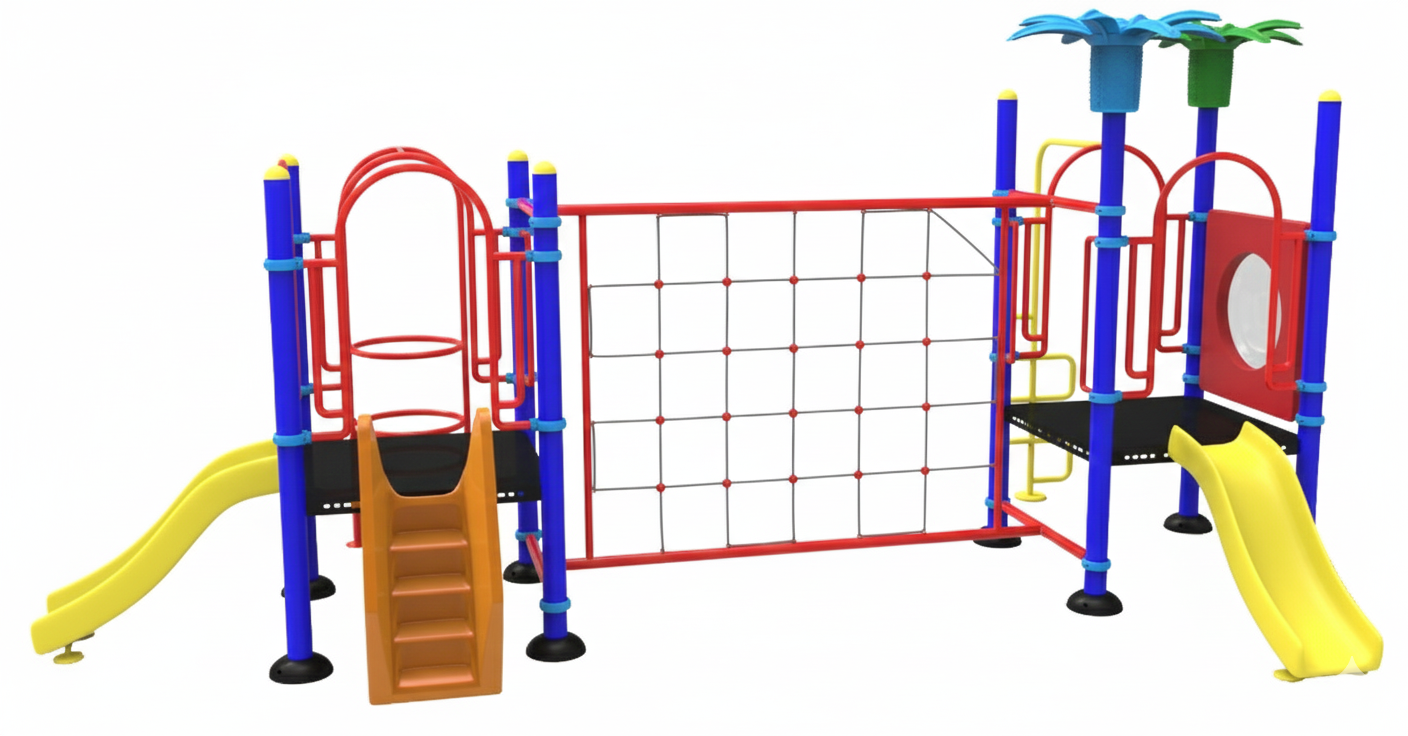 ชุดหอไต่เชือกถักสไลด์70 เครื่องเล่นสนาม กลางแจ้ง เหล็ก ,บาร์โหน ตั้งพื้น ,ปีนป่ายเชือก, สไลเดอร์,ของเล่นสั่งผลิต 10-20 วัน ขนาด 300x450x250 ซม.