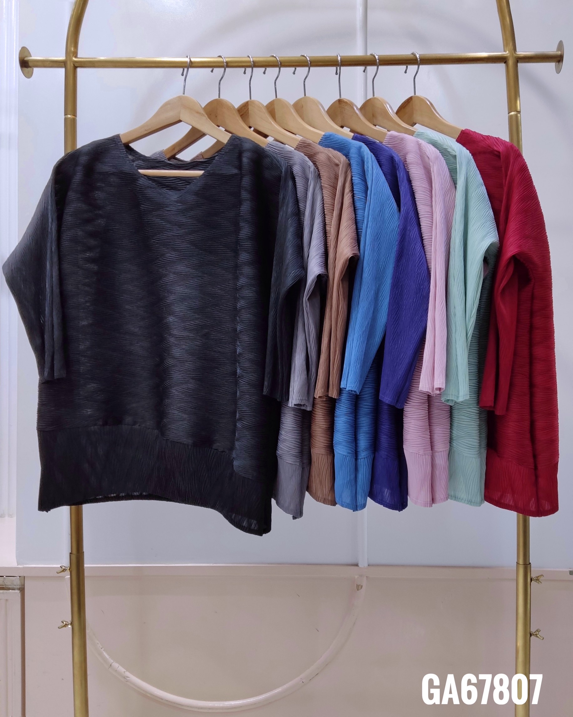 อกถึง44ยาว23นิ้ว 2MUAY รุ่น GA67807 เสื้ออัดพลีท LONG SLEEVE PLEATED TOP 8 สี FREE SIZE