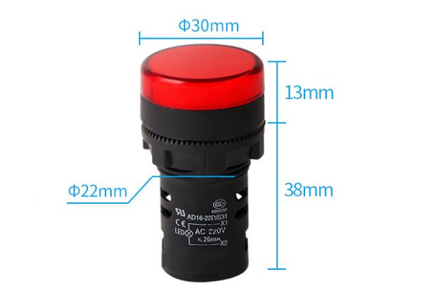 Pilot lamp สีขาว ขนาด 22 mm ไฟตู้คอนโทรล LED power led AD16-22D/S universal signal light