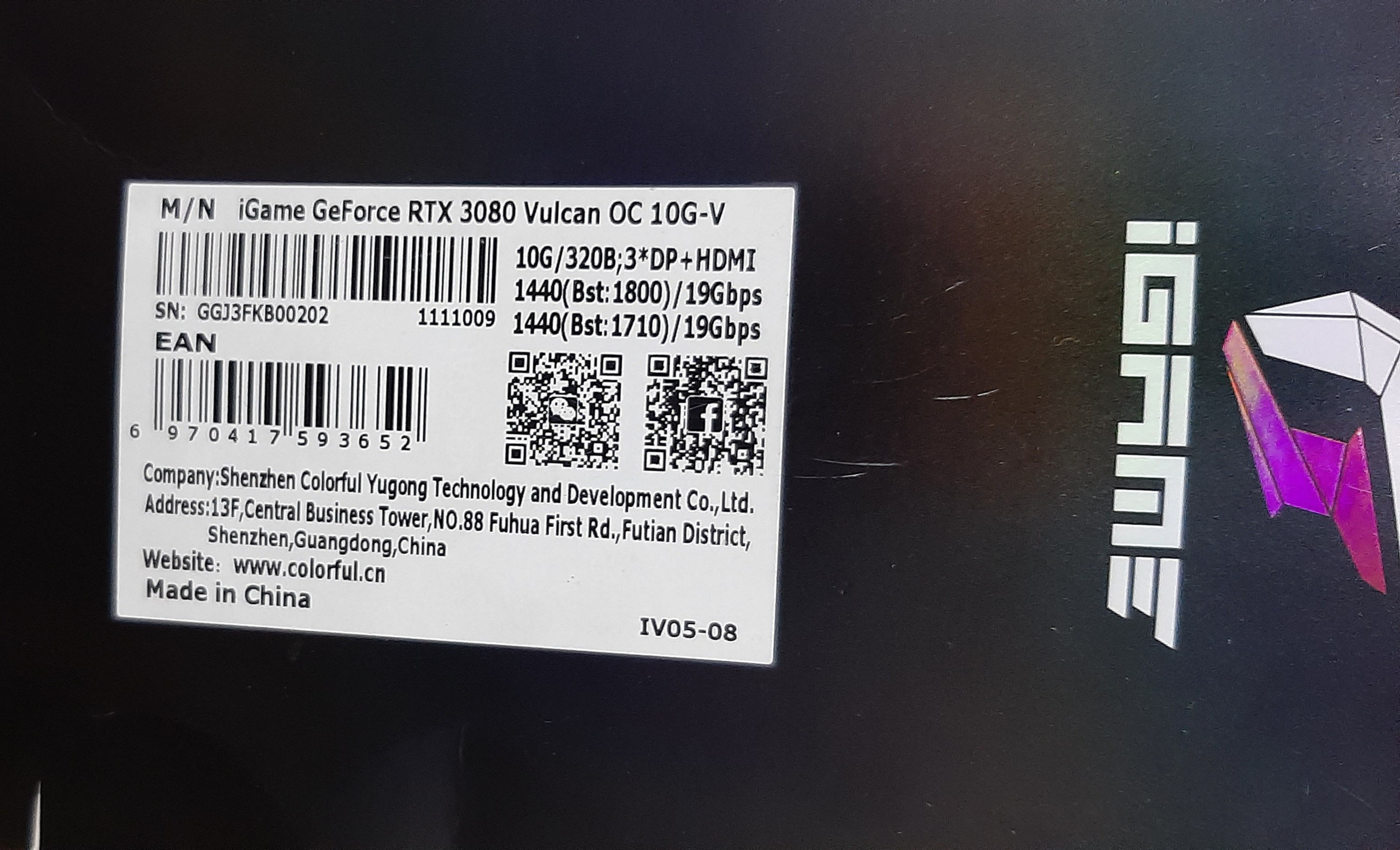 VGA การ์ดจอแสดงผล ยี่ห้อ Nvidia รุ่น iGame GeForce RTX3080 10GB DDR6 Vulcan OC-V สภาพดี มือสอง ประกันร้าน 1 เดือน