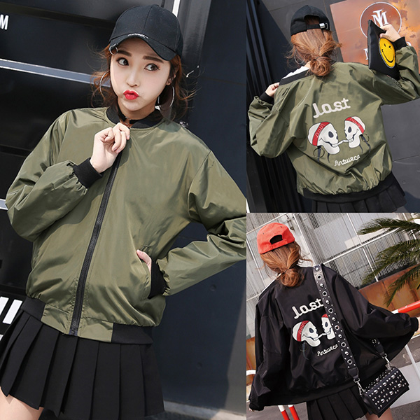 Bomber Jacket เสื้อแจ็คเก็ตกันลม มีกระเป๋าคู่ หลังสกรีนลาย-11864