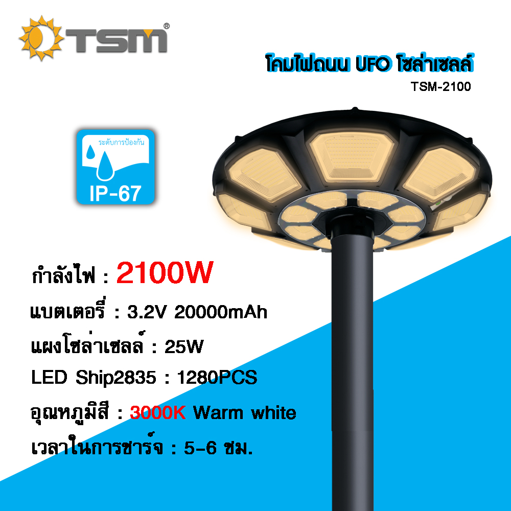 โคมไฟ UFO โคมไฟสนามโซล่าเซลล์ สว่างรอบทิศทาง 360 องศา **ไม่รวมเสา***