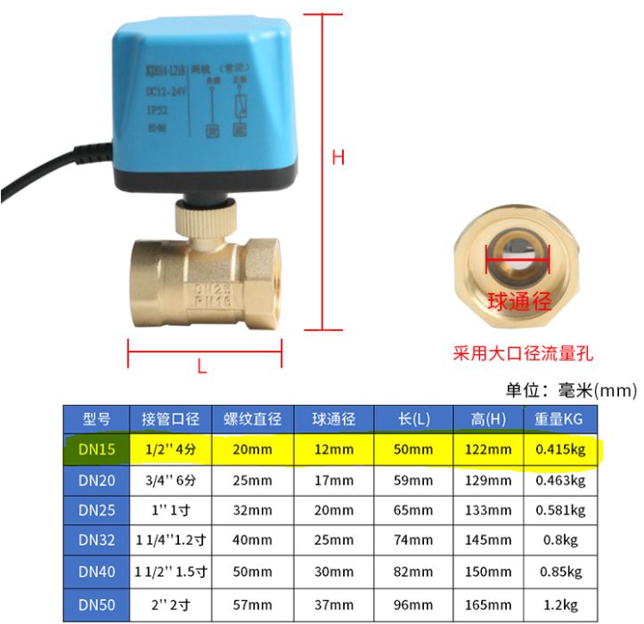 บอลวาล์วมอเตอร์แบบใช้สาย 2 เส้น ท่อ 1/2 นิ้ว 4หุน 12v 24v [9-36VDC] DN15 เปิดเองได้ไม่อาศัยแรงดันน้ำ Motorized ball valve 9-36v two-wire normally closed