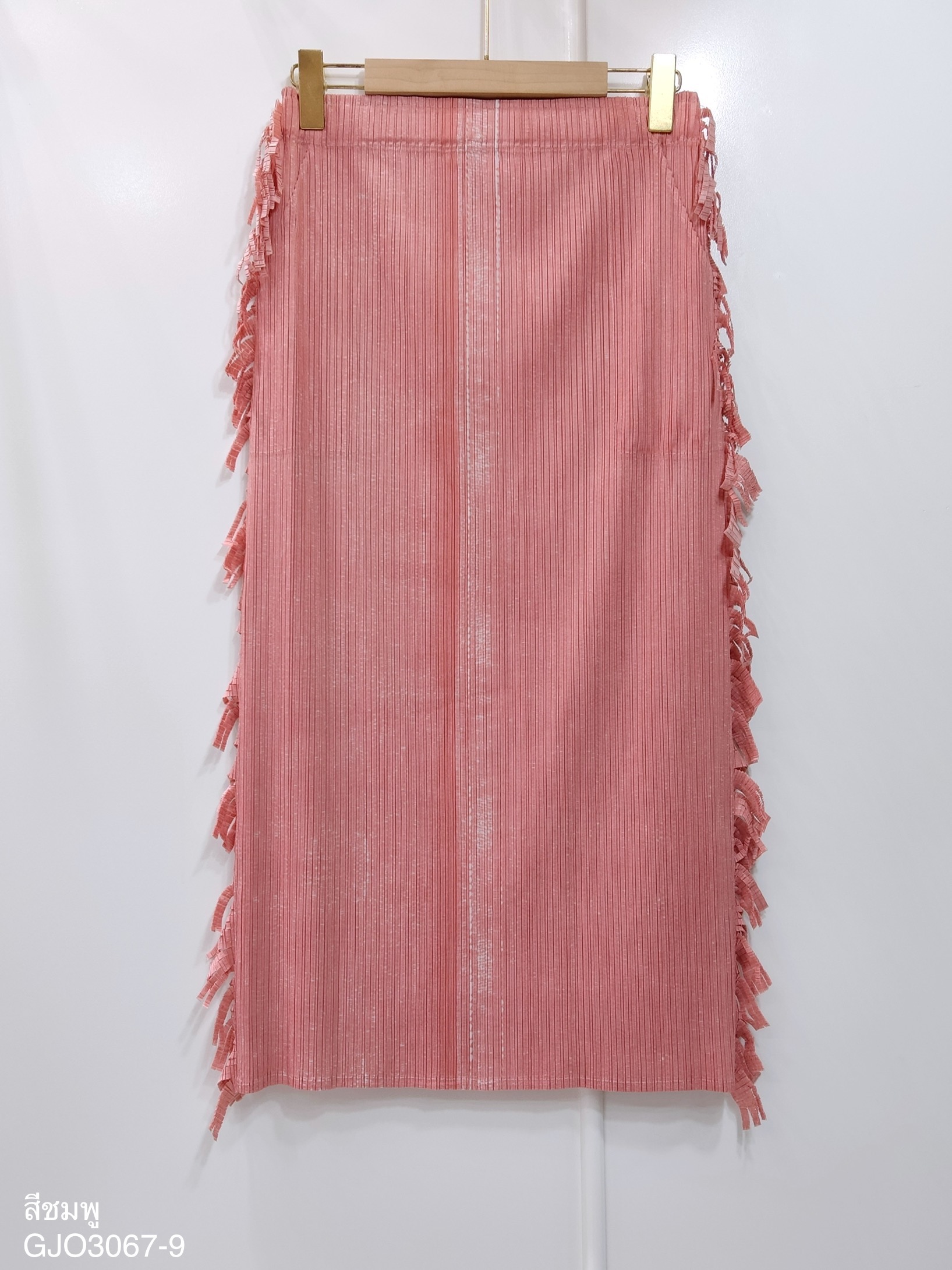 ปรับราคาลง20%!! ยาว 32นิ้ว! 2MUAY รุ่น GJO3067-9 กระโปรงพลีทคุณภาพ FRINGE TRIM DENIM PRINT PLEATED SKIRT 4 สี FREE SIZE