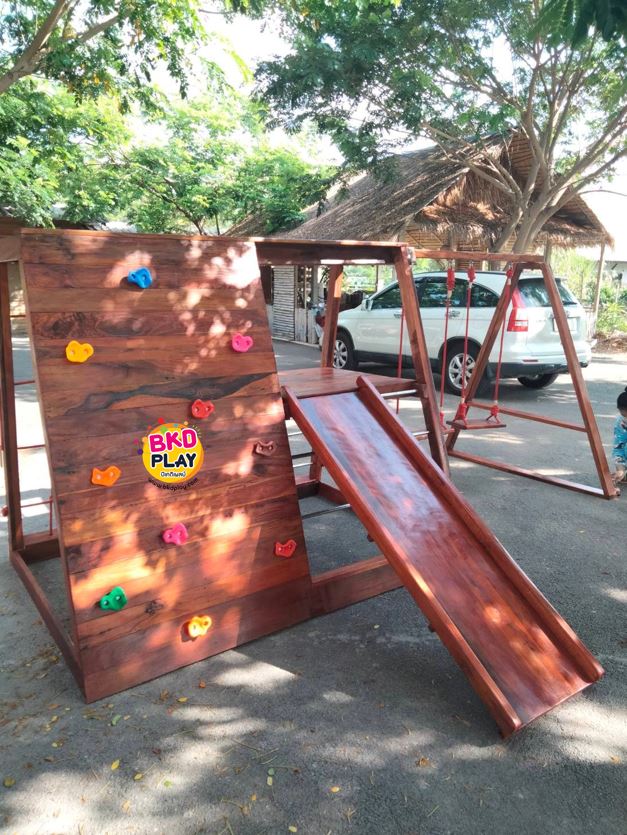 เครื่องเล่นสนามไม้ งานกลางแจ้ง ชุดรวม D ชิงช้า สไลเดอร์ ปีนป่ายหน้าผา,ไม้เนื้อแข็ง wood playground