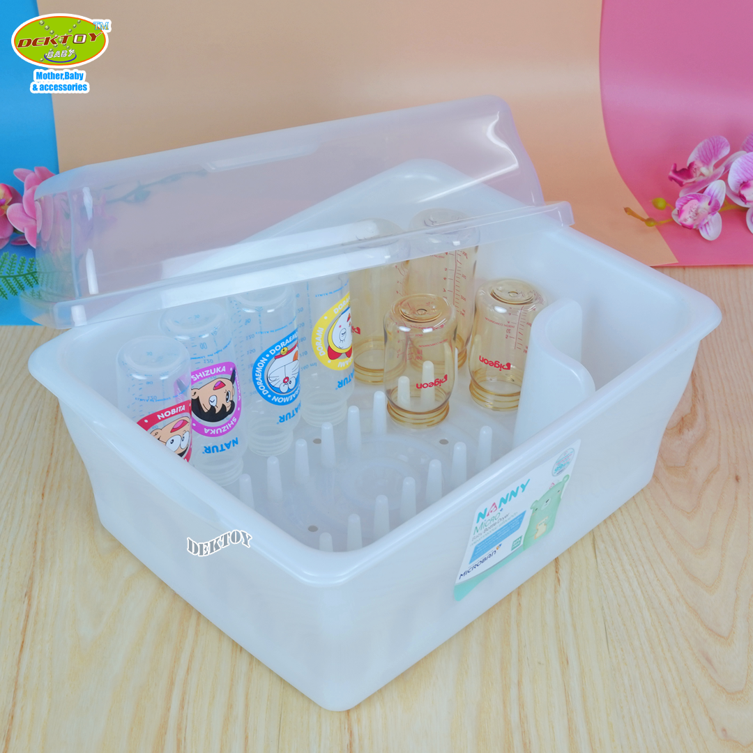 Nanny แนนนี่ กล่องเก็บขวดนม ที่คว่ำขวดนมขนาดใหญ่ ฝาปิด มี Microban ป้องกันแบคทีเรีย 99.9% (N3837MB)