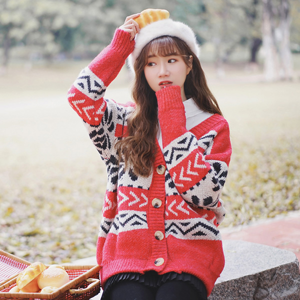 [SALE] CARDIGAN เสื้อคลุมไหมพรมคอวี ผ้าหนานุ่มถักลายวินเทจ-12270