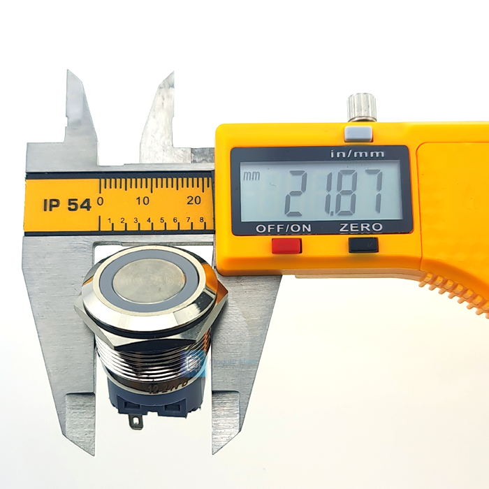 สวิทซ์กันน้ำ ปุ่มโลหะ กดติด-กดดับ 5 ขา 22mm self-locking waterproof power button switch inching LED with light 12v-24v/220vac