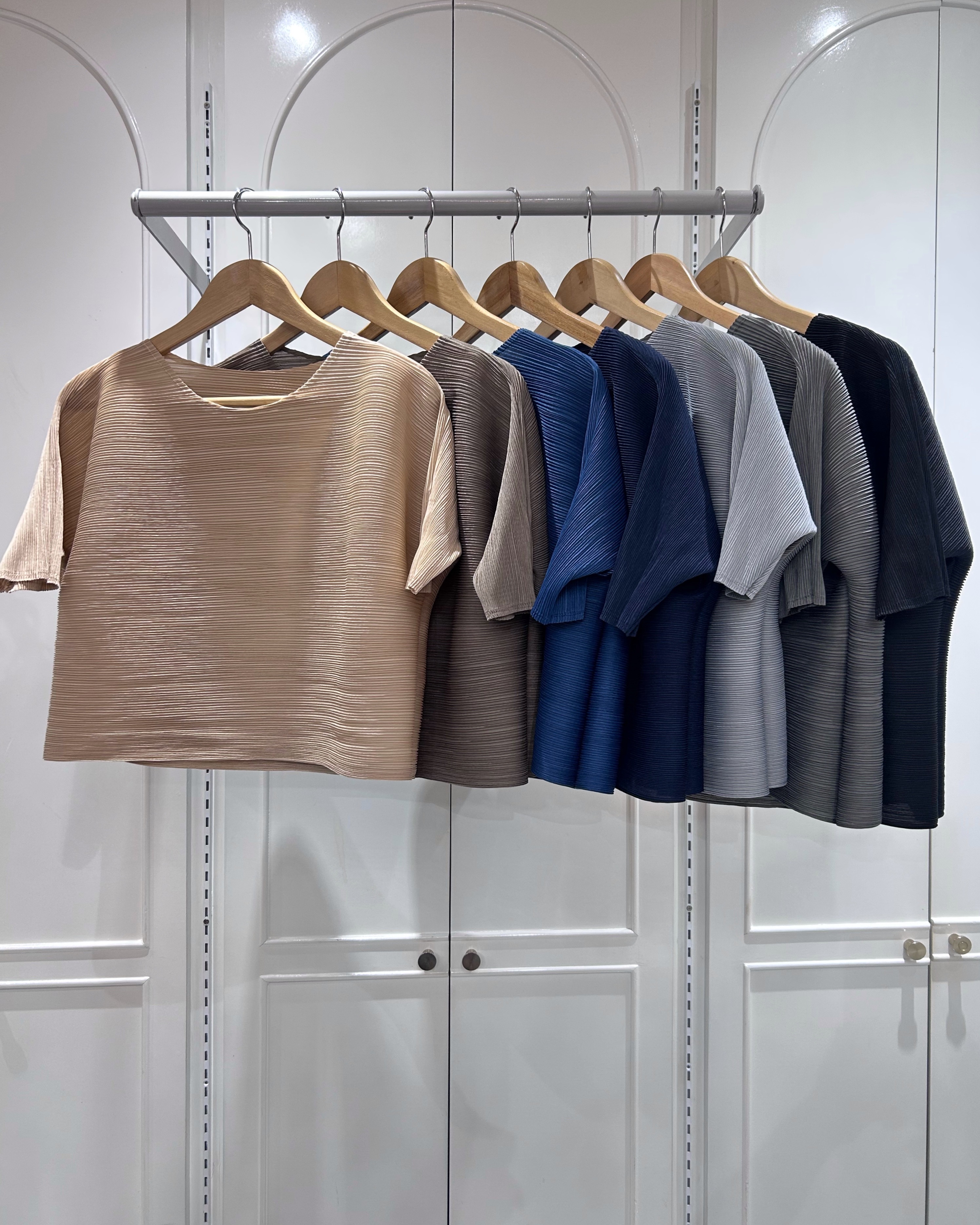 อกถึง48 2MUAY GM15029 เสื้ออัดพลีท SHORT SLEEVE PLEATED TOP 28 สี FREE SIZE