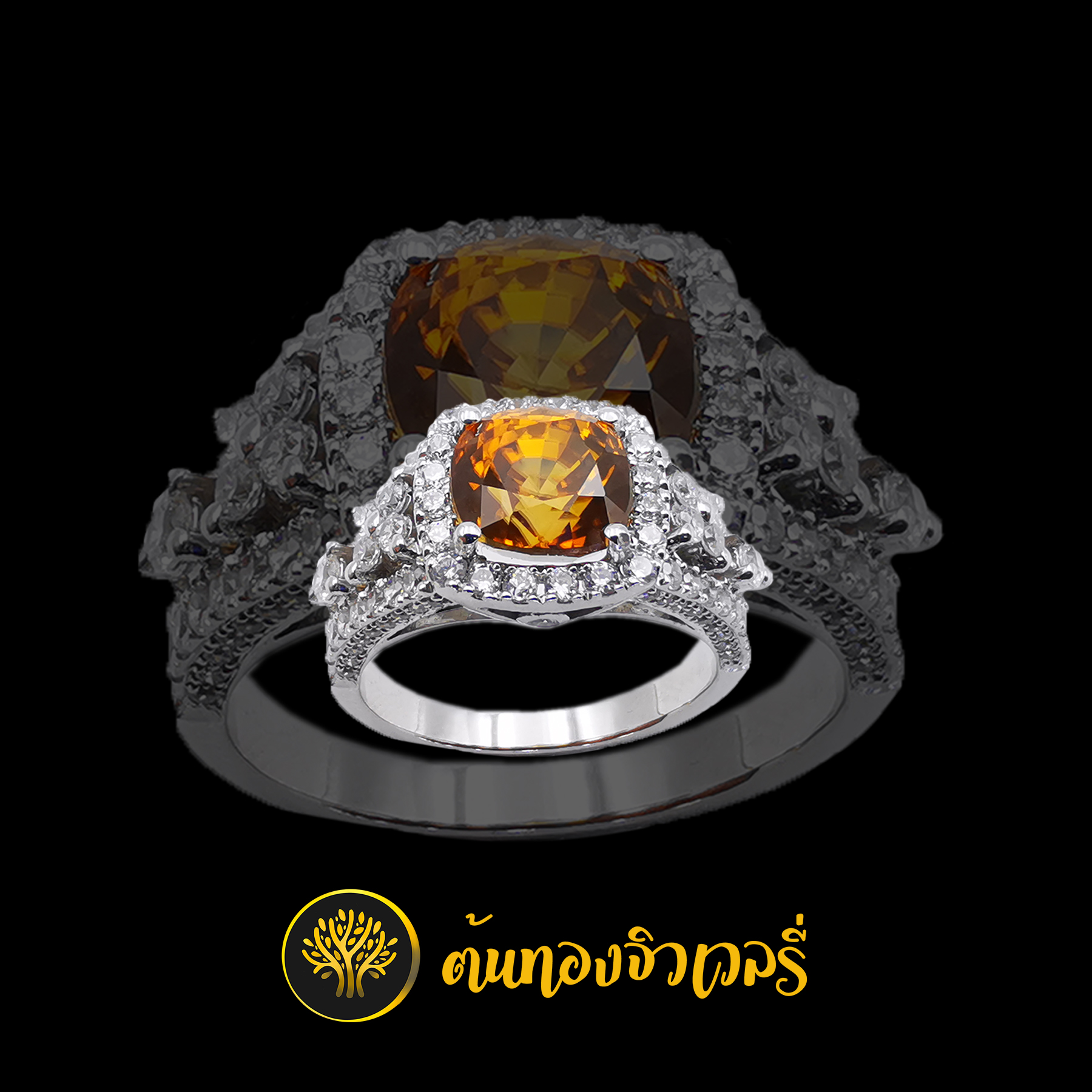 แหวนเงินพลอยเพทาย เพชรล้อม ก้านฝังเพชร สวยงามมากๆๆๆครับ