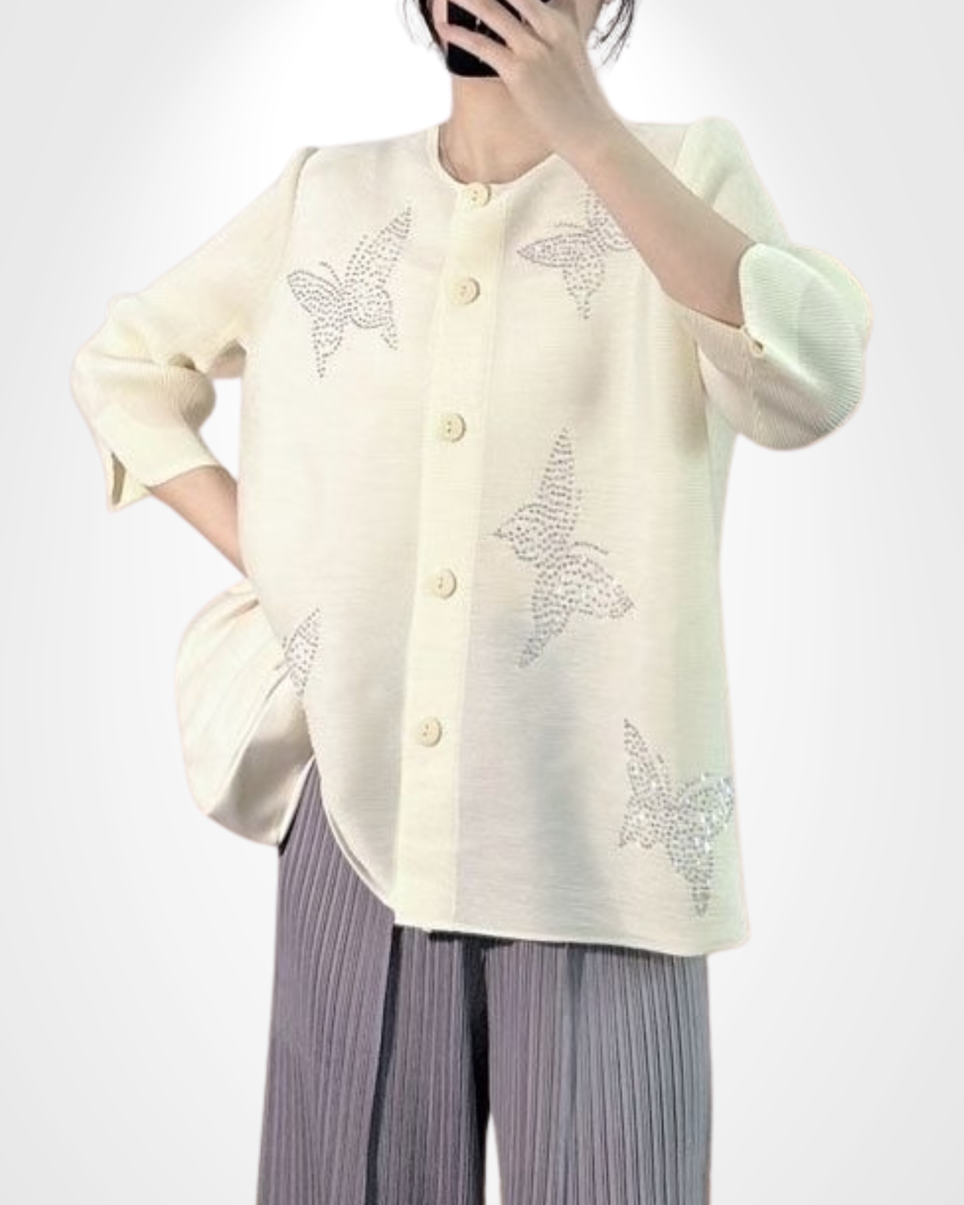 ปรับราคาลง20%!! 2MUAY รุ่น PP62923 เสื้ออัดพลีท SPARKLING BUTTERFLY PLEATED TOP 3 สี FREE SIZE