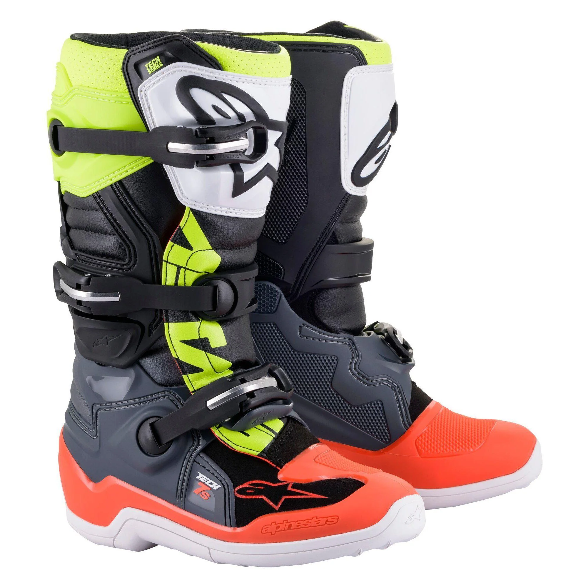 รองเท้าเด็ก Alpinestars Tech 7s Boot - Dark Gray/Red Flourescent/Yellow