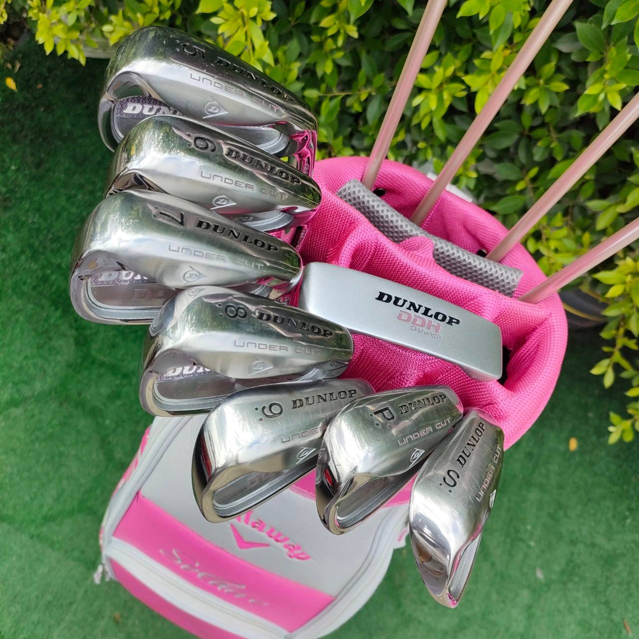 ** ไม้กอล์ฟสำหรับผู้หญิง ** FULL SET DUNLOP DDH DISTANCE พร้อมถุงกอล์ฟ Callaway SOLAIRE ถุงเกรดพรีเมี่ยม สีขาวชมพูสวยมาก
