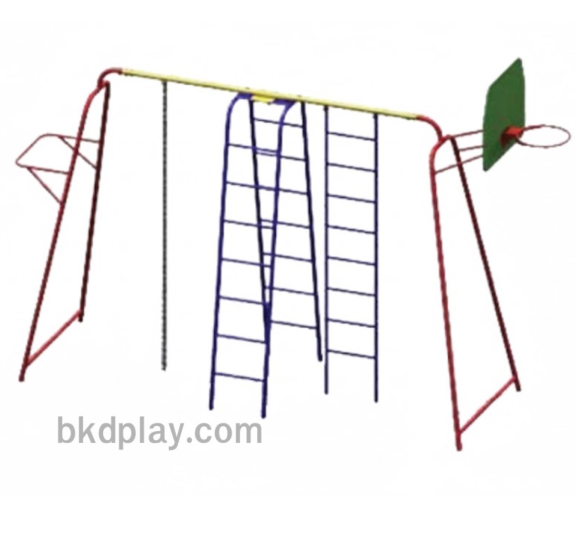 บาร์ปีนป่าย+แป้นบาส เครื่องเล่นสนาม กลางแจ้ง เหล็ก, สนามเด็กเล่น ,OutdoorPlayground, เครื่องเล่น สพฐ. โรงเรียน ศูนย์เด็กเล็ก ขนาด 150 x 300 x 200 ซม.