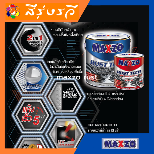 MAXZO MAXZO RUST TECH สีทาเหล็กกัลวาไนซ์ เหล็กชุบซิงค์ แม็กโซ่ รัสท์ เทค 2in1 สีผสมรองพื้นพร้อมใช้งาน